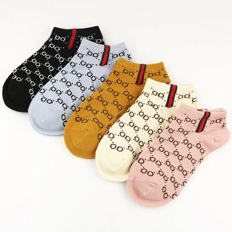 

Spring and summer new combed cotton letter double D Europe and the tide brand ladies boat socks thin section cotton women socks