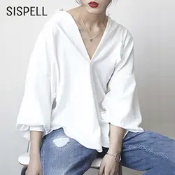 SISPELL 2018 Весна шифоновая блузка Femlae Топ V средства ухода за кожей шеи рукав "летучая мышь" однотонная элегантная женская рубашка корейский