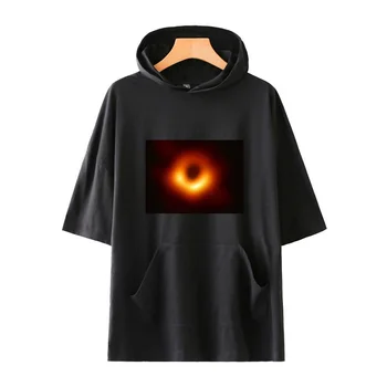 

Lychee Girls Black Hole Print Trendy Space Hooded Sweatshirt Hoodies Women Short Sleeve Casual Loose Female Hoodis Sweatshirts