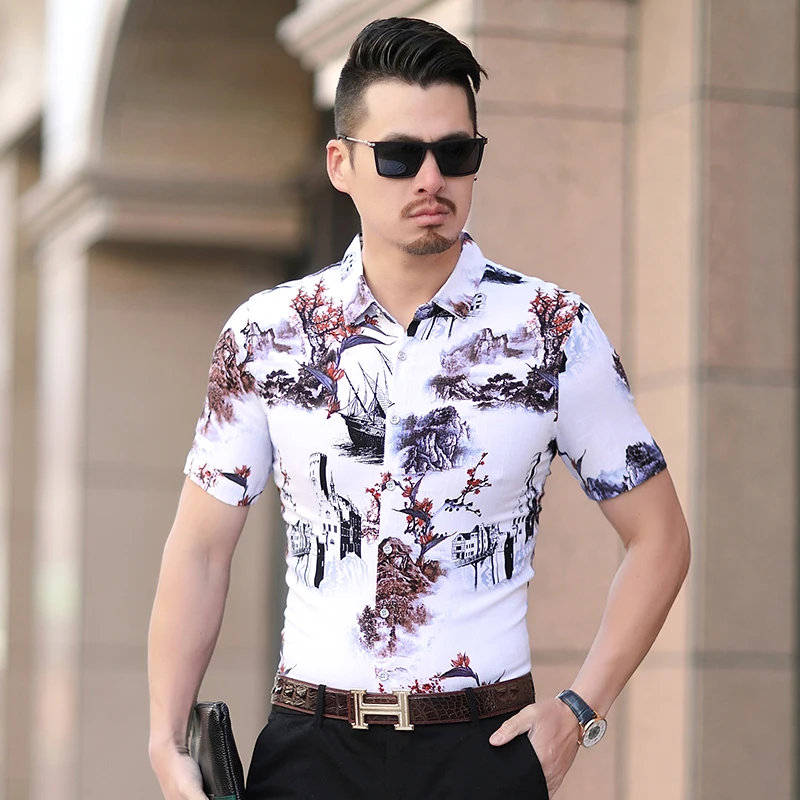 Chinese Style Short sleeved Flower Shirt men Large Size S 7XL Loose Men ...