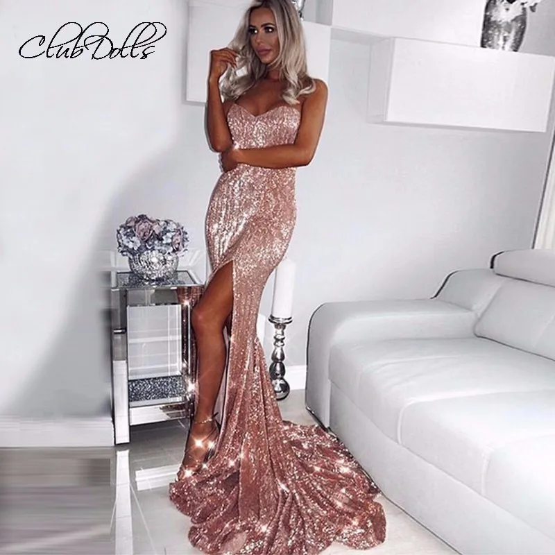 

Women's Wrap Chest Sleeveless Evening Dresses Twinkling Sequin Gold Party Gown Elegant Sequin Mermaid Dress