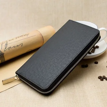 

Cross Pattern Men Wallet Leather Long Wallet Purse with Zipper Closure Men's Casual Long Clutch Purse Card Holders Portefeuille