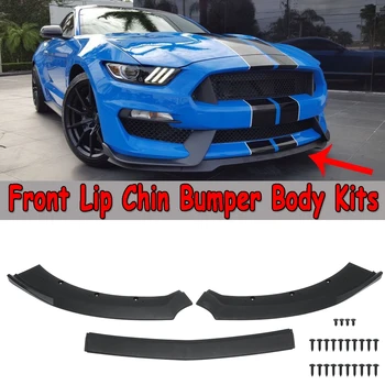

New 3 Pcs Black Car Front Bumper Lip Chin Spoiler Splitters Diffuser Body Kits Protector For Ford For Mustang 2015 2016 2017