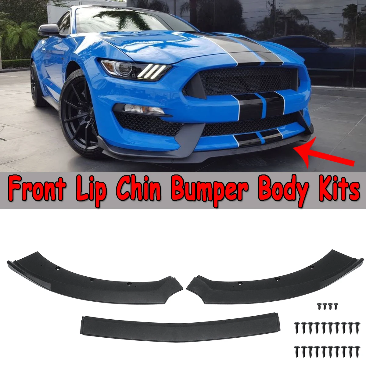 New 3 Pcs Car Front Bumper Lip Chin Spoiler Splitters