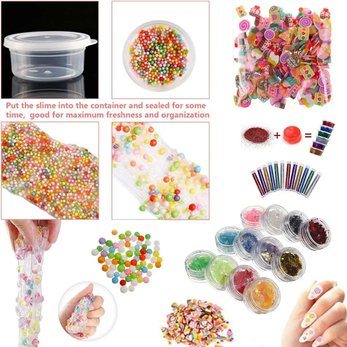 Skup 72 73 Pack Making zestawy materiały dla Slime Stuff Charm Fishbowl koraliki Glitter perły DIY Handmade kolor piankowa piłka materiał zestaw