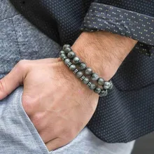 Nuevo diseño cuentas hombres pulsera Simple clásico 8mm Gris Piedra Natural encanto hombres pulsera para regalo de joyería(China)