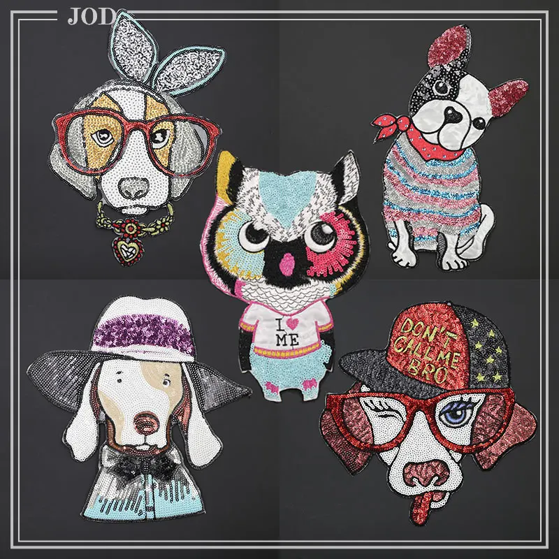 

Large Dog Bird Decorative Clothes Sequin Patch Applique Embroidered Patches Iron on For Clothing Badges Sewing Stickers Jacket