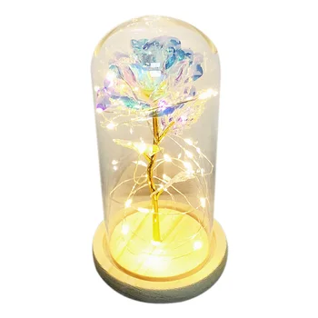 

Beauty & The Beast Gold-Plated Rose With Led Light In Glass Dome For Wedding Party Mother'S Day Gift
