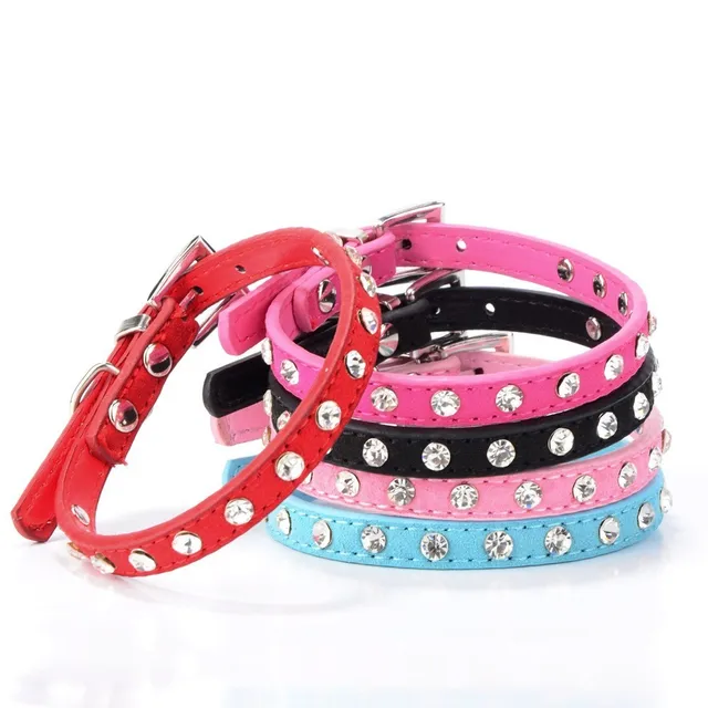 Small Dog Cat Collar Kitten Puppy Leather Collier Chain Pet Rhinestone Cashmere for Perro Chihuahua Teddy Red Blue Pink New 2