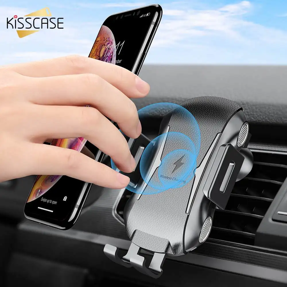 KISSCASE Car Qi Wireless Charger for iPhone X XS max XR Car Phone Holder Fast Charging Touch Sensing Wireless Charger Auto Stand