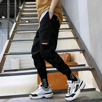 

2019 Spring And Summer New Korean Fashion Tide Male Loose Quality Cotton Harajuku Solid Color Student Sports Casual Pants