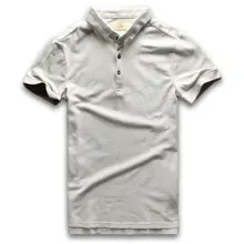Классическая мужская рубашка поло с коротким рукавом, летние хлопковые дышащие рубашки поло с отложным воротником, винтажный серый цвет