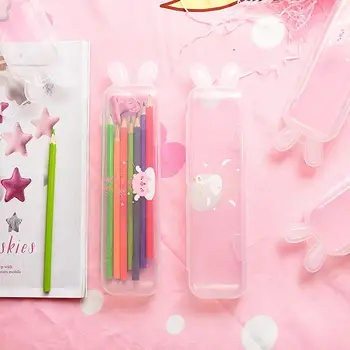 

Transparent Cute Cartoon Rabbit Ear Pencil Case For Stationery Storage R20