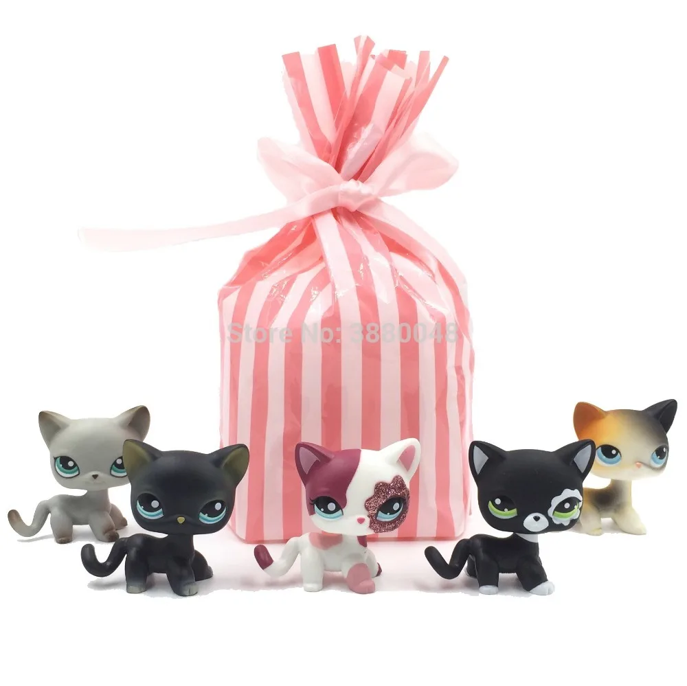 5 шт./пакет реального pet shop lps игрушки литл-cat модель редких животных стоя короткие волосы kitty Коллекционная игрушка для малышей с мешком