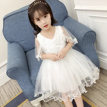 

2019 Girl Flower Shawl Dress Children Sleeveless Princess Dance Dresses