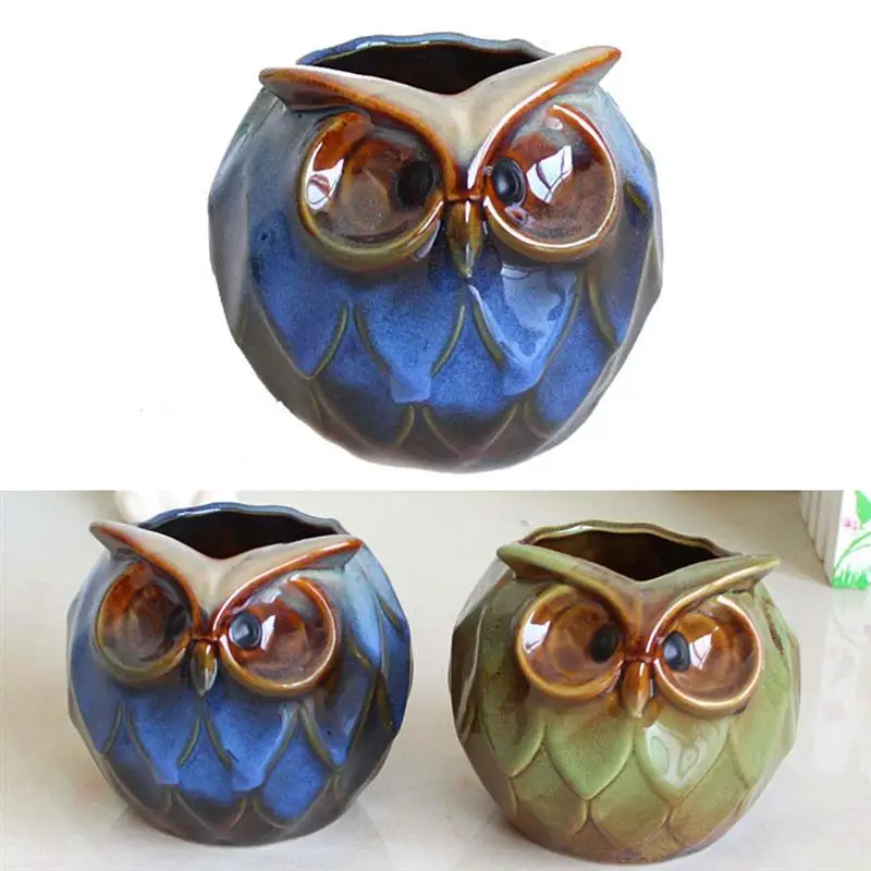 

1pc Owl Shape Flower Pots Animal Style Garden Planter Colorful Flowerpot Ceramic Owl Pots Succulent Plant Pot Home Decoration
