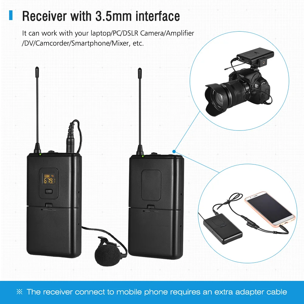 Профессиональный UHF беспроводной микрофон с отворотом Lavalier совместим DSLR