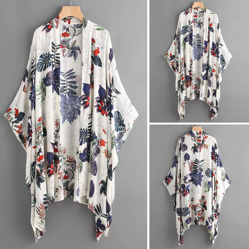 2019 ZANZEA Women Batwing Sleeve Blouse Female Summer Print Kimono Casual Cover Up Shirts Beach Cardigan Blusas Plus Size