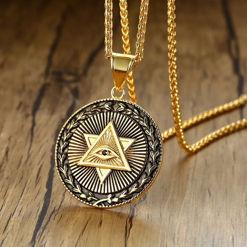 Dropshiping Eye of Providence Star David мужское ожерелье с медальоном из золотой нержавеющей