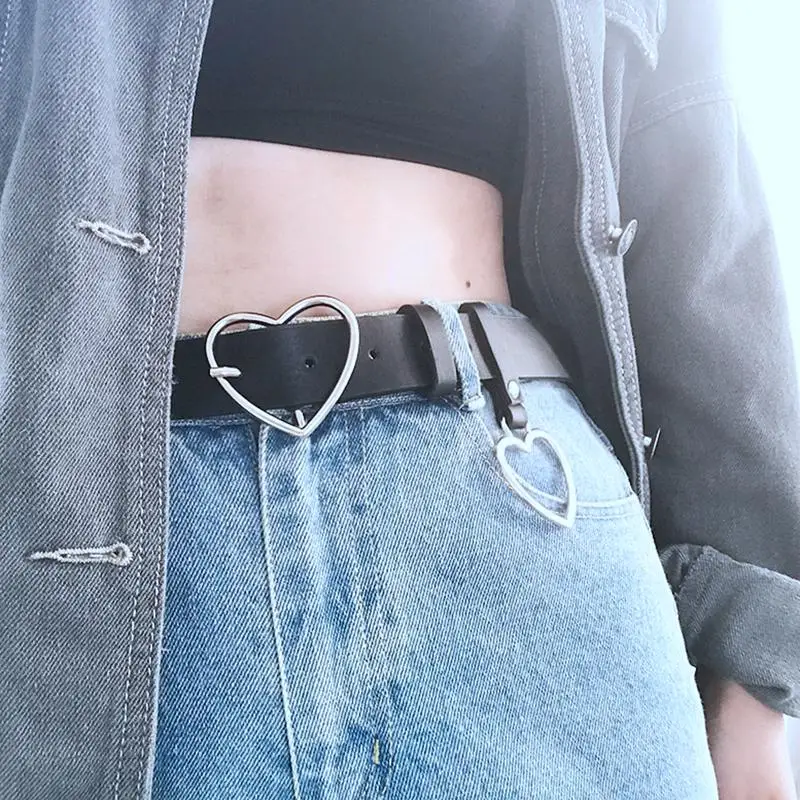 

PU Belt With Heart-shaped Alloy Ring Decorative Pin Buckle Belt Versatile For Dress Jackets Jeans