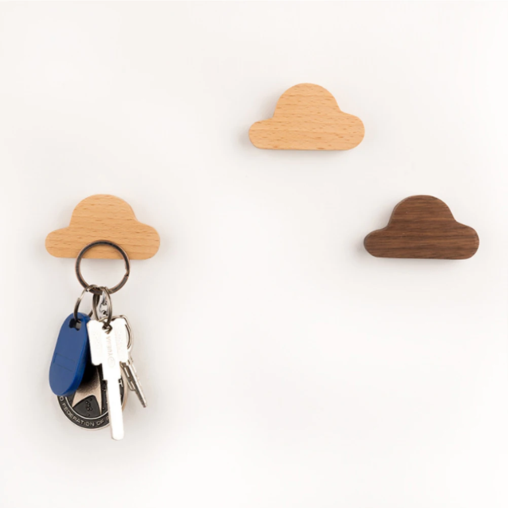 

1pc Creative Magnetic Wooden Hooks Powerful Magnet Key Hanging Hooks Cloud Shape Wall Mounted Key Hook Holder Home Organizer