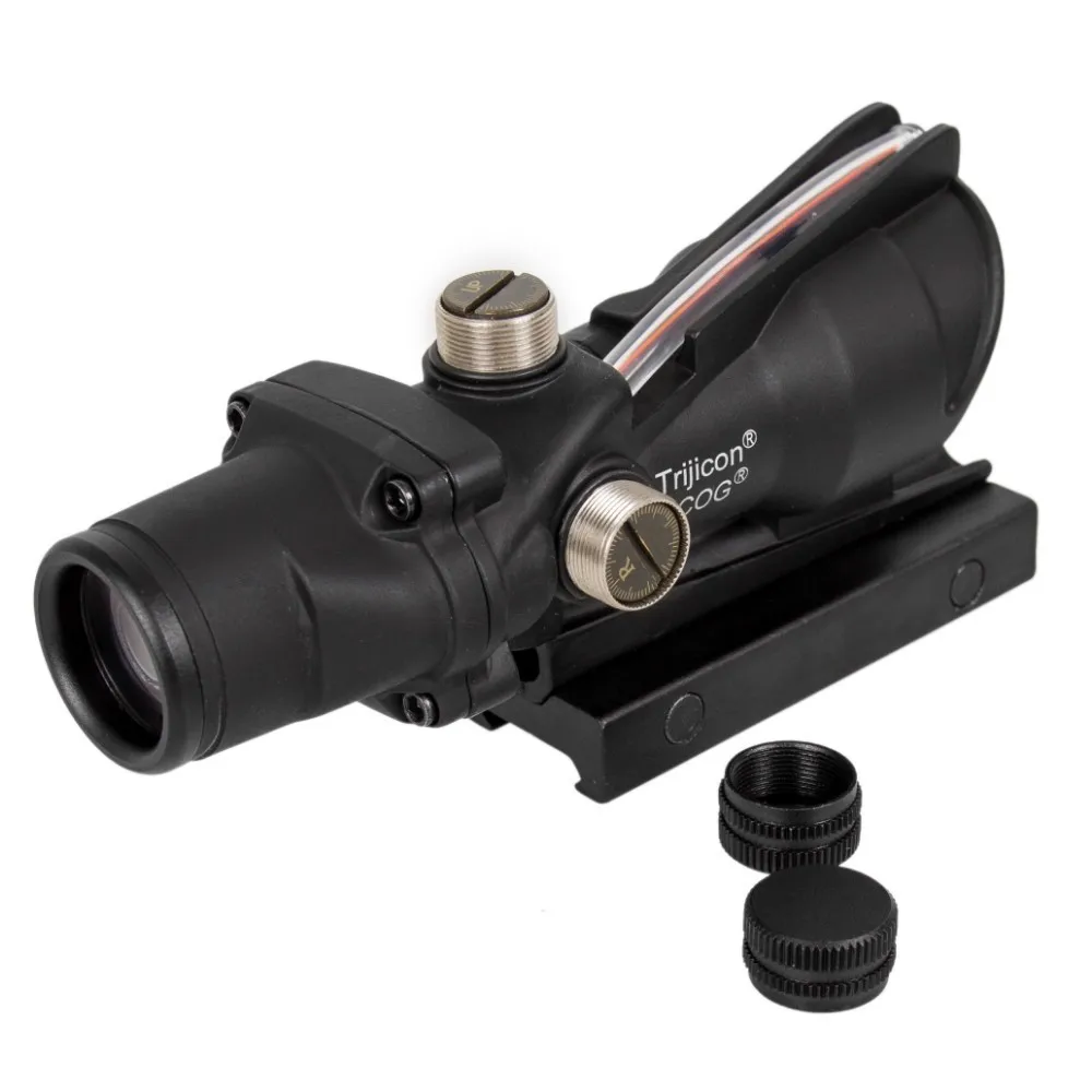 Caza rifloscopio ACOG 4X32 fibra óptica Real punto rojo iluminado Chevron vidrio grabado retícula vista óptica táctica - 2