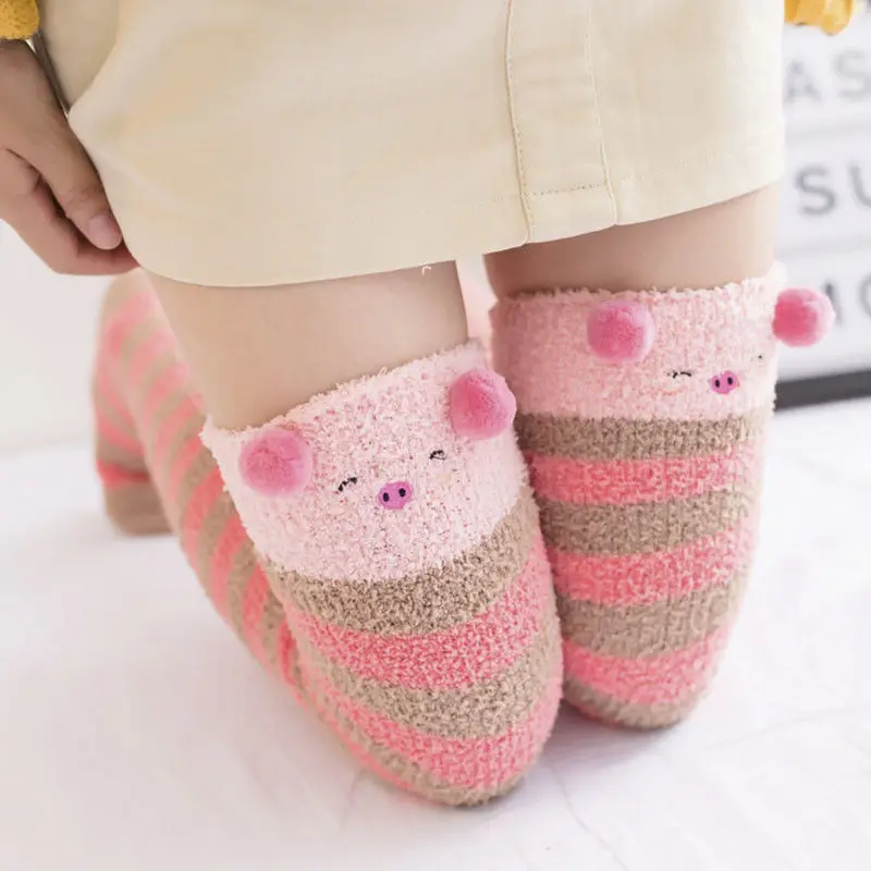 

Winter Warm Long Stocking Cute Striped Knee Stocking Women Velvet Thigh High Over The Knee Stockings For Girls Animal Stocking