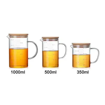 

350-1000ml Heat-resistant Glass Measuring Cup Glass Jug With Bamboo Cover Glass Transparent Scale Cup Food Grade