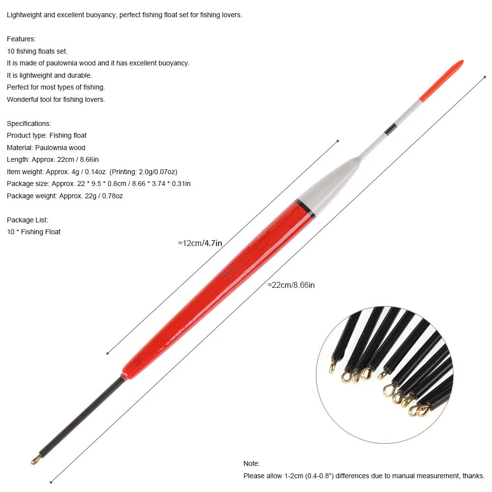LEO 10 шт./лот Деревянный Поплавок из пауловнии, деревянные поплавки, вертикальный буй, хвостик, рыболовные снасти, аксессуары 22 см