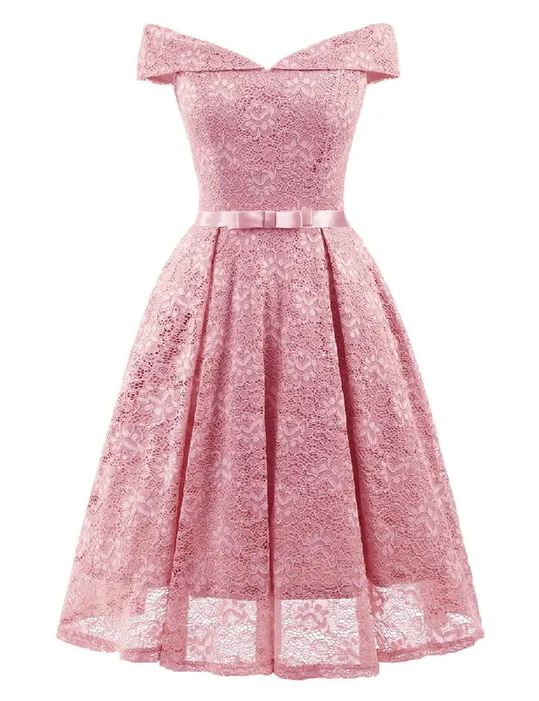 

Women Boat Neck Collar Lace Dress Elegant Backless Bowknot Dress Elegant Wonem Longuette Fashion Plus Size Comfortable Dresses