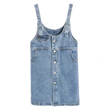 Spring Summer Women Sleeveless Denim Dress Fashion Style Spaghetti Strap Buttons Denim Sundress Overall Vestidos fashionable spaghetti strap flounce solid color denim dress for women