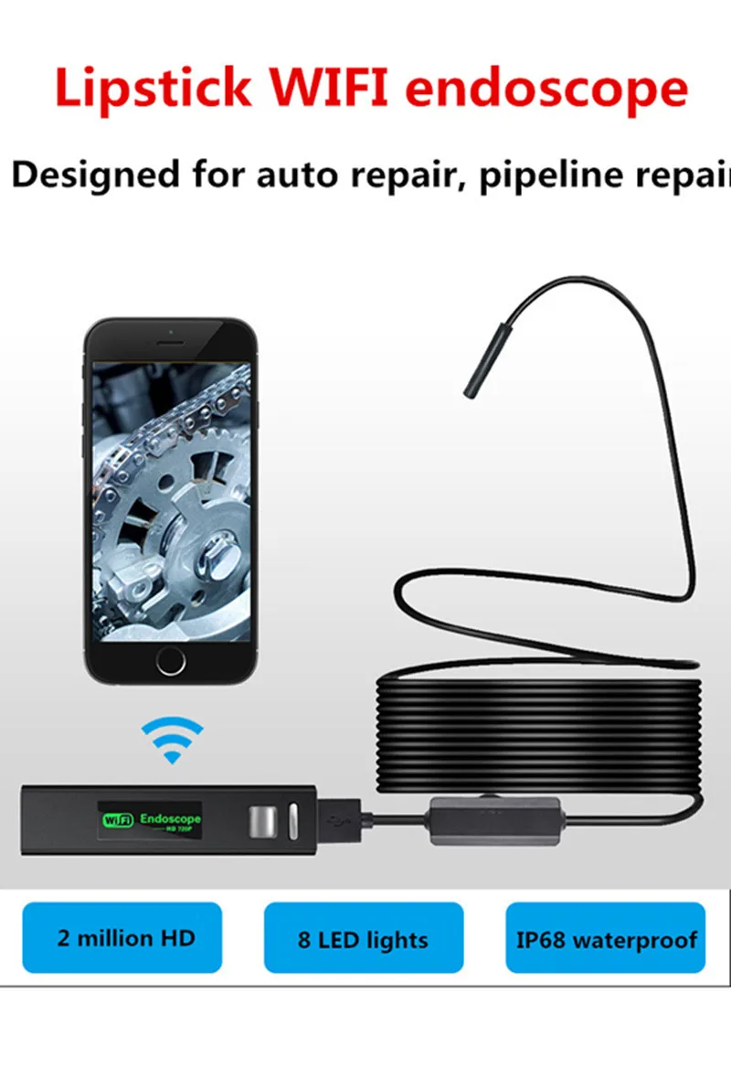 WIFI Endoscope Camera Usb Inspection Security Mini Android HD 1200P 1