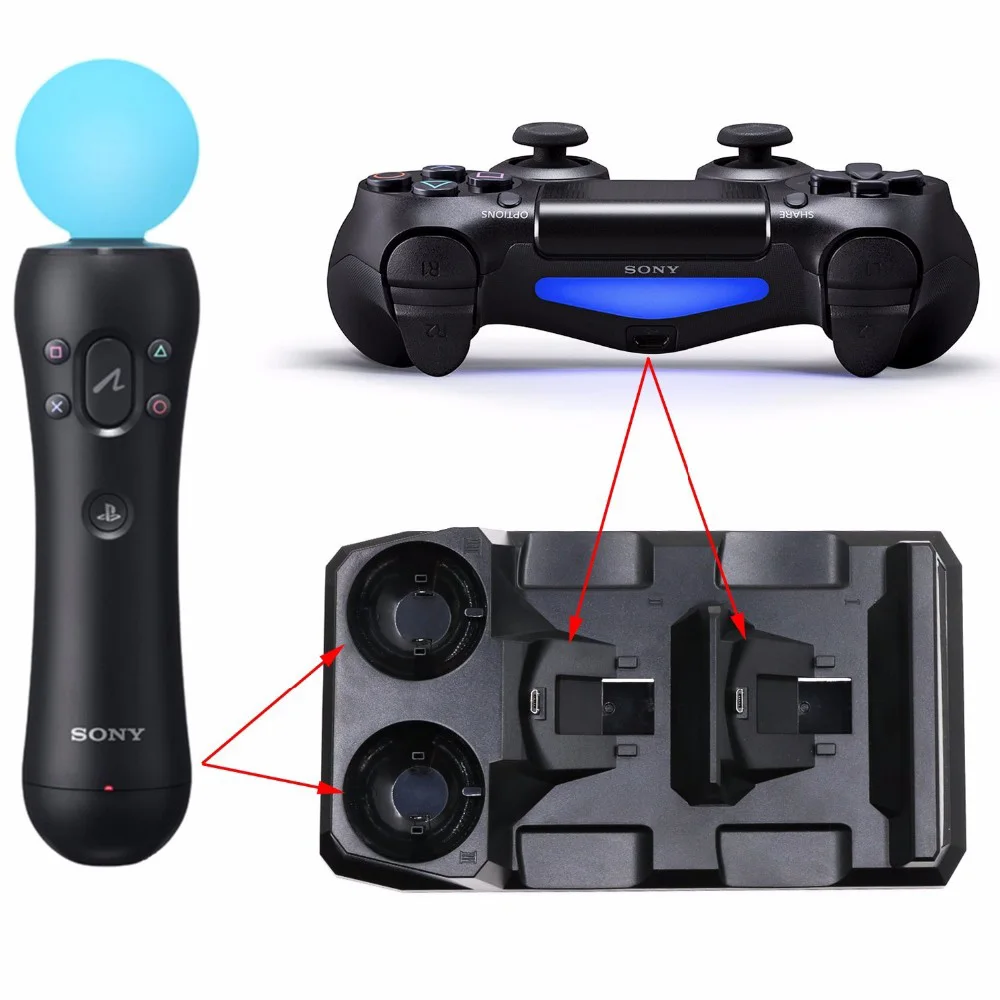 Для Playstation 4 Ps4 Slim Pro Ps Vr Move контроллеры движения в 1 Зарядное устройство Usb зарядная
