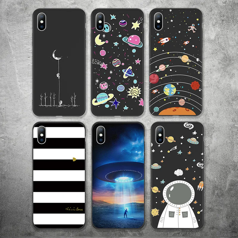 Ottwn Moon Stars For iPhone 7 Case For iPhone X XR XS Max 6 6s 8 Plus 5s SE Soft TPU Phone Case Planet Space Silicone Back Cover