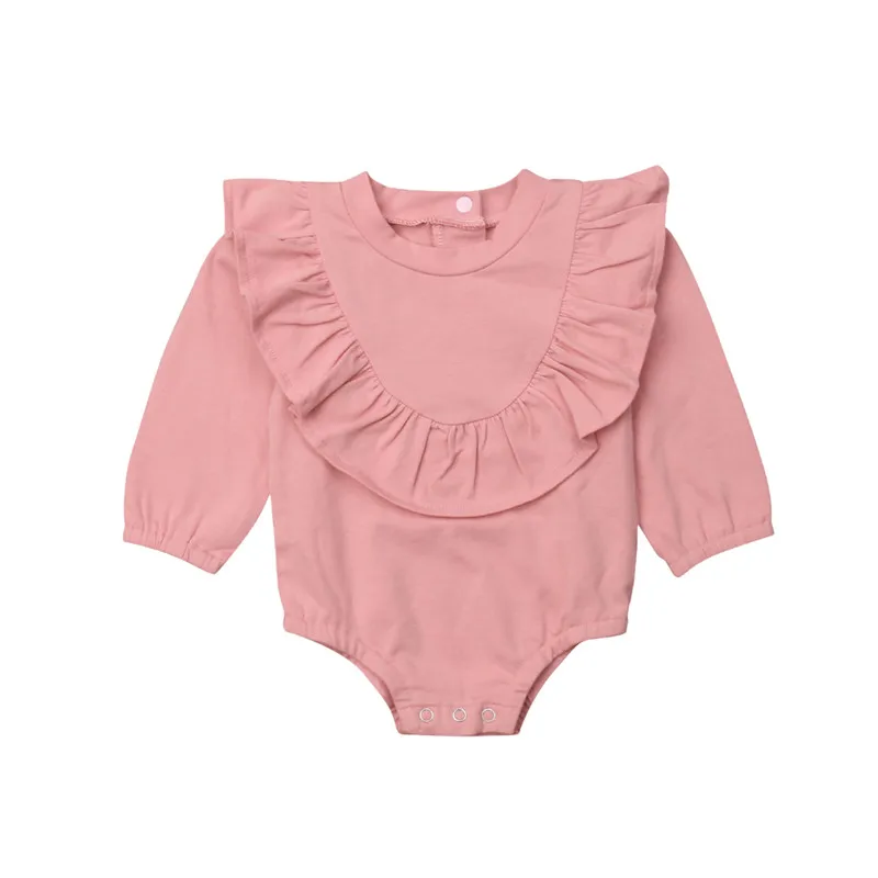 Infant Kids Baby Girl Bodysuit Autumn Ruffle Long Sleeve Solid