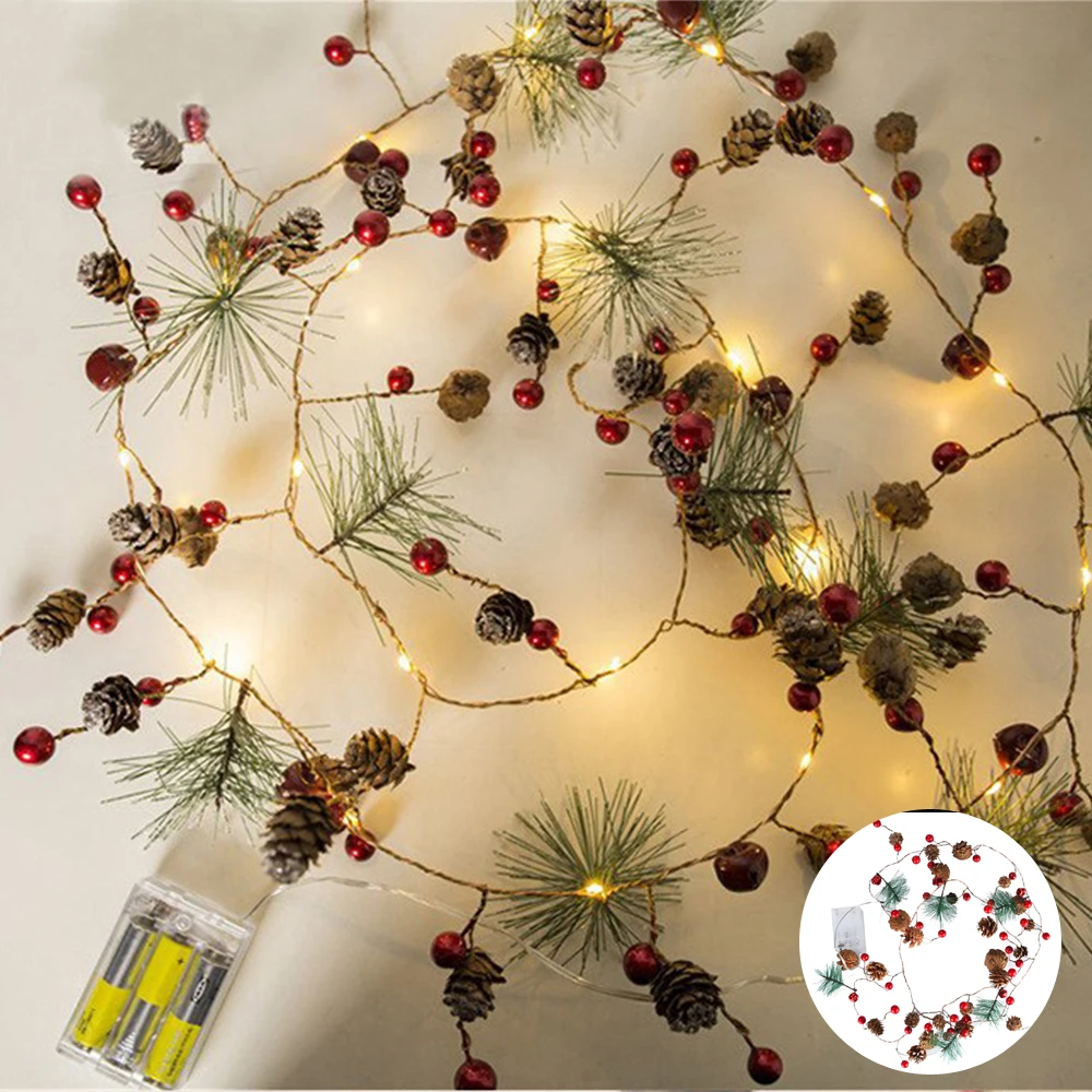 

2PCS/Lot 2M 20LED Copper Wire String Lights For Garland Christmas Tree Pearl Fruit Pine Cone Fairy LED Lights Home Decoration