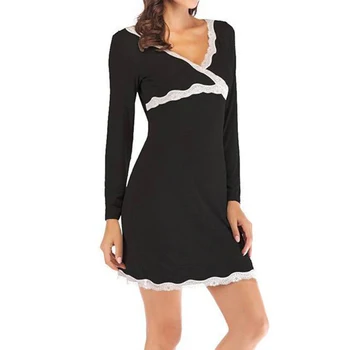 

Robes Women's Nightgown Long Sleeve V-neck Comfortable Cotton Linen Nightwear Dresses Women Robes Woman Nightgown Sleepwear