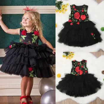 

6M-5T Toddler Embroidered Rose Flower Kids Dress Baby Girls Pageant Bridesmaid Princess Formal Dress