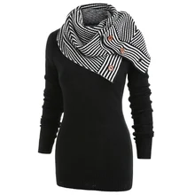 Wipalo Plus Size Pullover Sweater Women Buttons Crew Neck Long Sleeve Sweater With Striped Scarf Winter knitting Ladies Tops Wipalo Plus Size Pullover Sweater Women Buttons Crew Neck Long Sleeve Sweater With Striped Scarf Winter knitting Ladies Tops