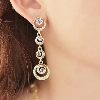 Pendientes redondos huecos de diamantes de imitación para Mujer