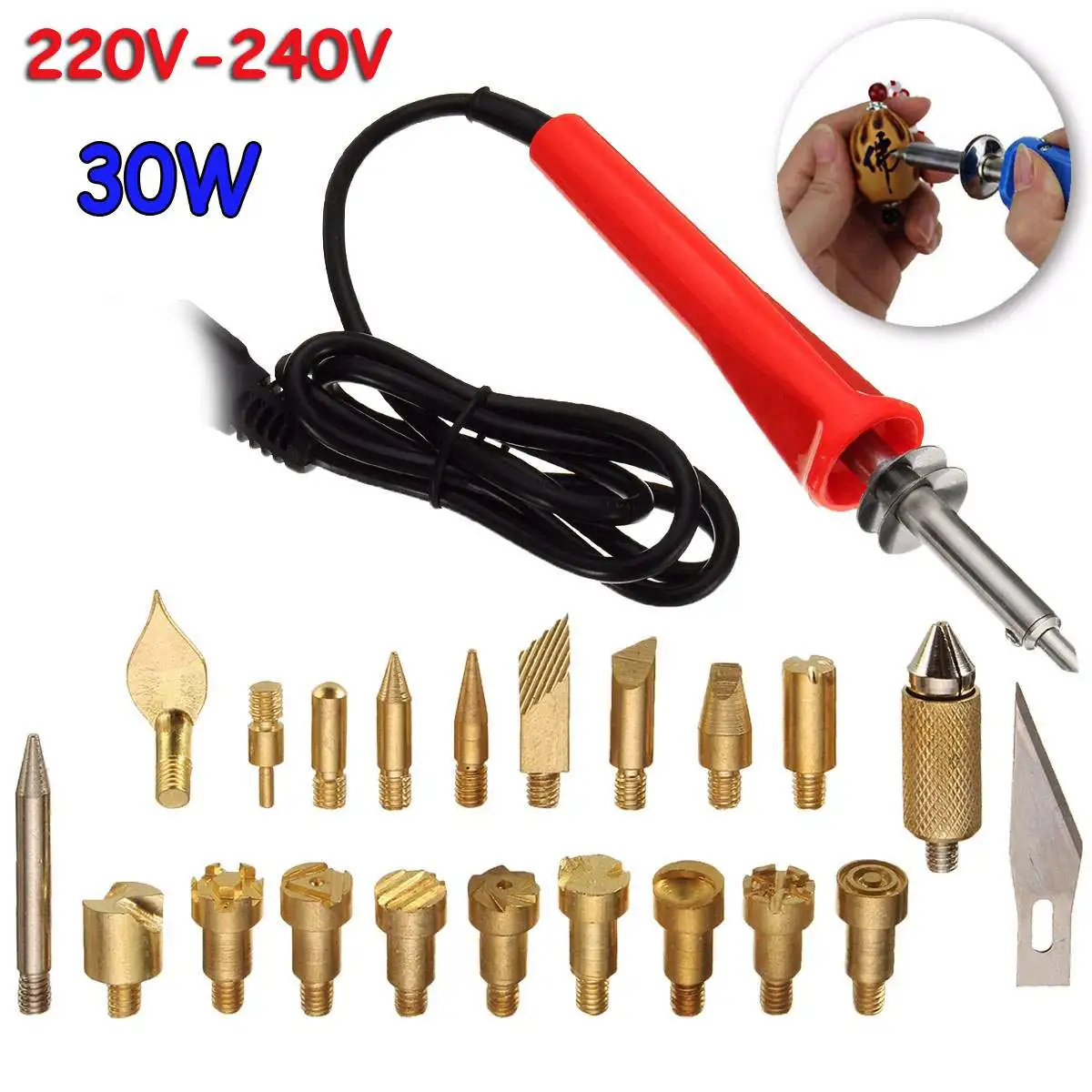 

23Pcs Wood Iron Pen Wood burning Soldering Tool Kit Craft Carving Embossing Set for Woodworking Leather Cork