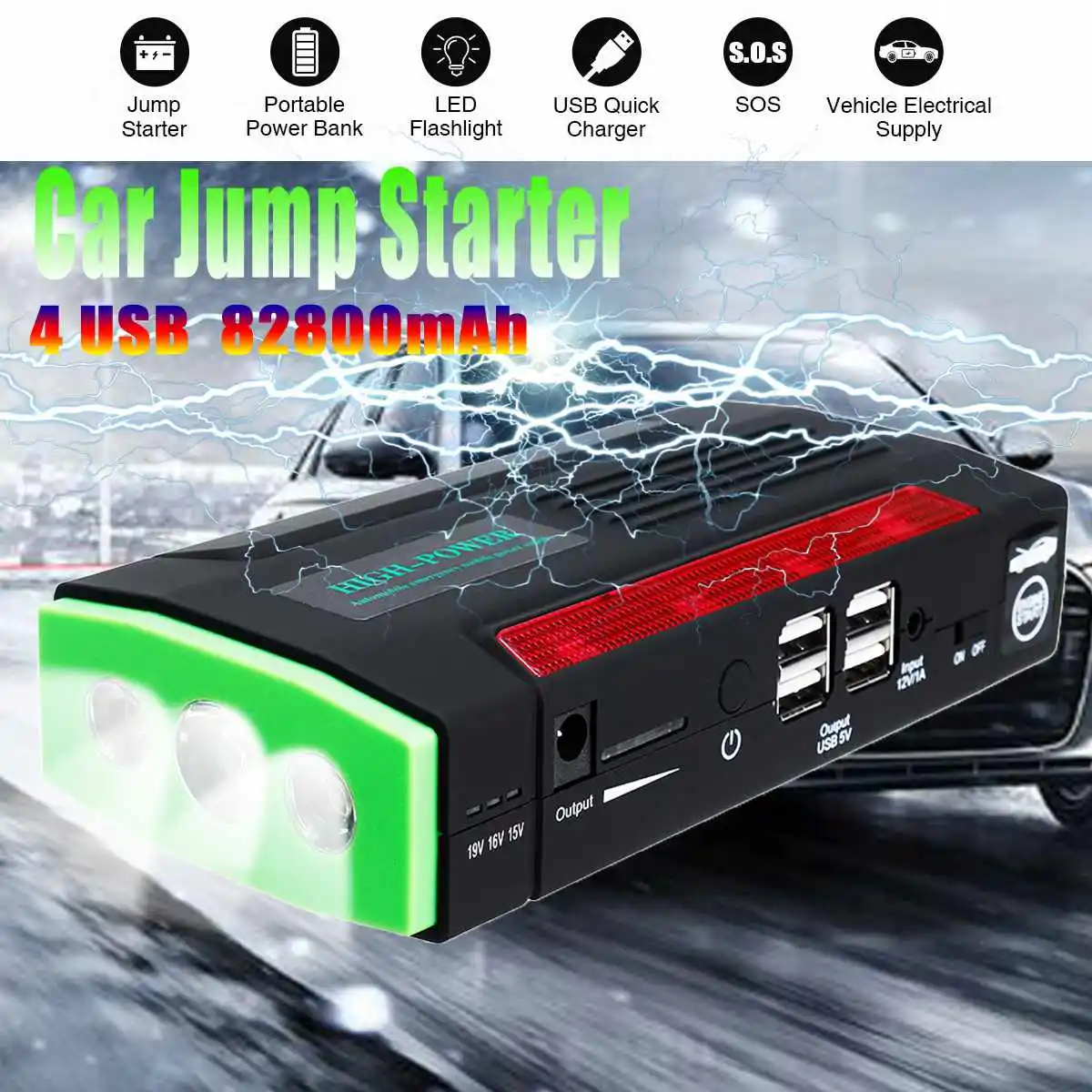 

Audew 69800/82800mAh 12V Car Jump Starter Emergency Device 4USB LED Light Mobile Power Bank Car Charger Battery Booster