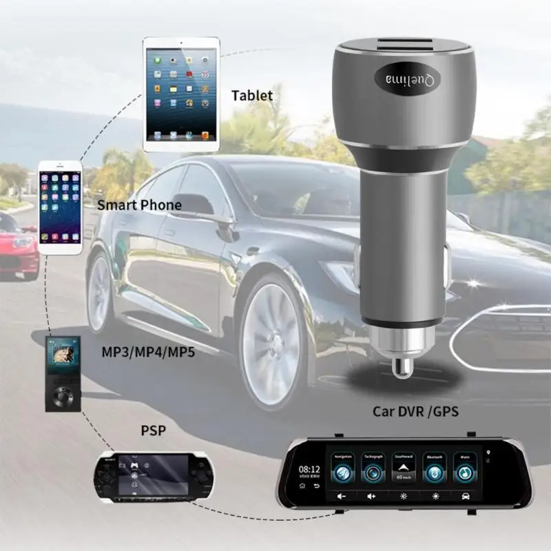 Черный/серый Quelima Dual 2 USB порт QC3.0 быстрая зарядка автомобильное зарядное