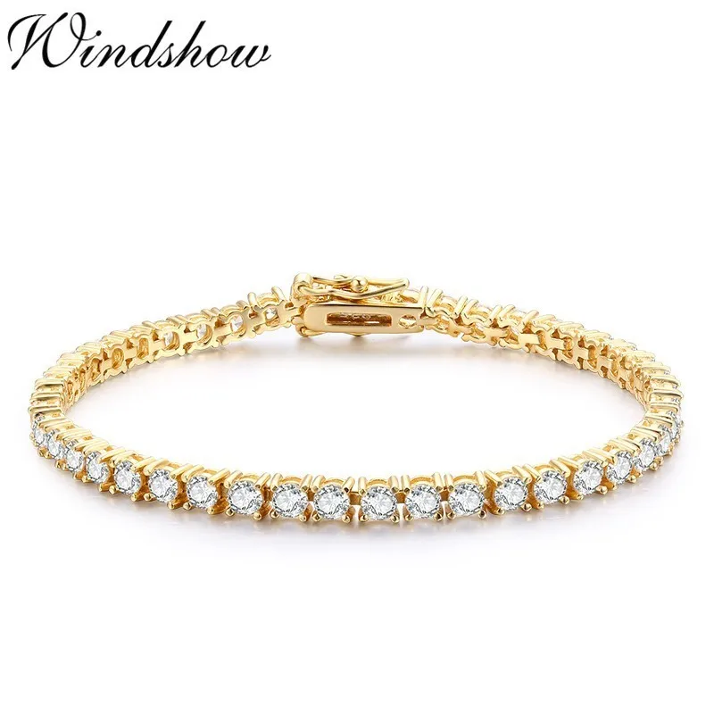 

3mm 925 Sterling Silver Gold Color Round AAA CZ Ziron Tennis Bracelets For Women Pulseras Pulseira Bracelete Jewelry Girl Friend