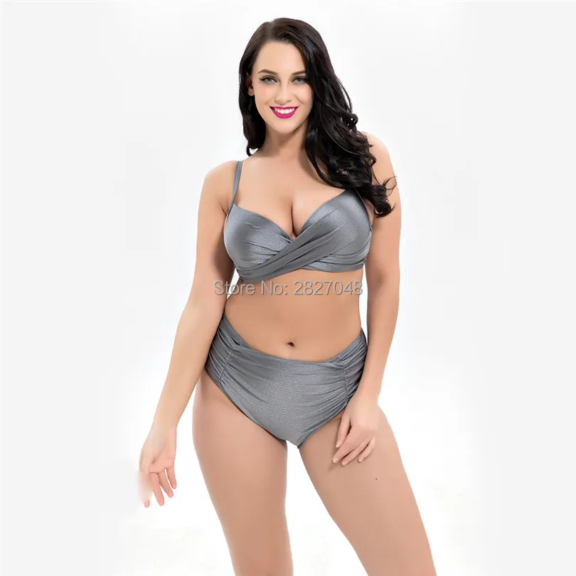 

Women Plus Size Bikini Set High Waisted Sexy Solid Swimsuit Push Up Big Chest Swimwear Ladies Summer Bathing Suit 2019 Mujer