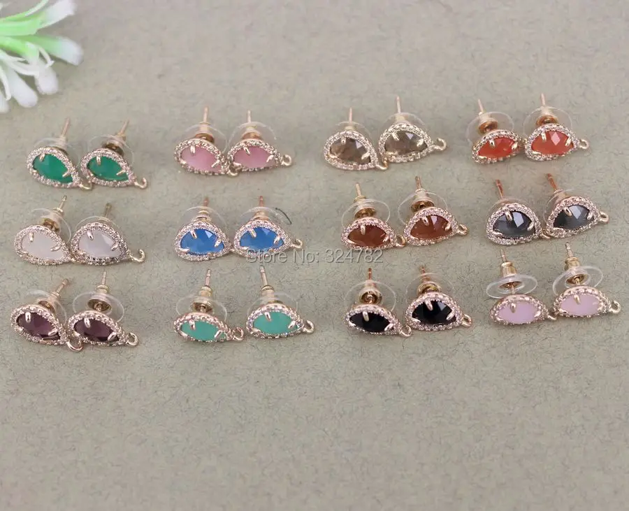 

5 Pairs Micro Pave CZ Crystal Glass Drop Shape Post Earring Findings with Loop,Crystal Glass Drop Shape Stud Earring
