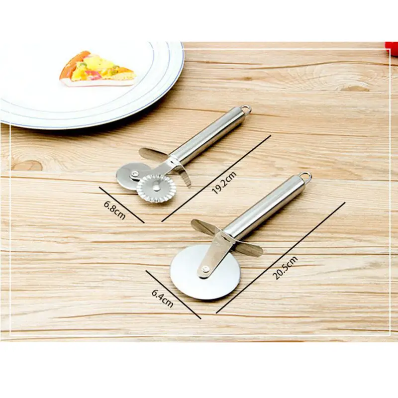 Vacclo New Stainless Steel Double Roller Pizza Knife Cutter Pastry Pasta Dough Crimper Round Hob 20.5cm Lace Wheel Kitchen tools
