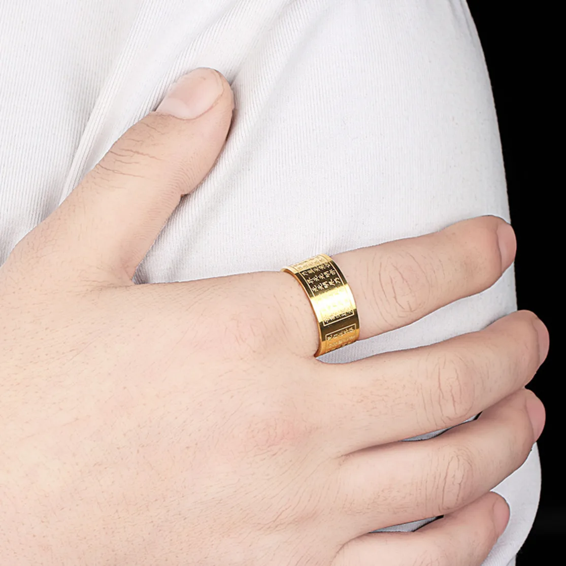 Ring Jewelry Men&rsquo;s Buddhist Scriptures Amulet Thumb Lucky Ring Men Buddha Titanium Rings For Male Women Band Gifts Accessories