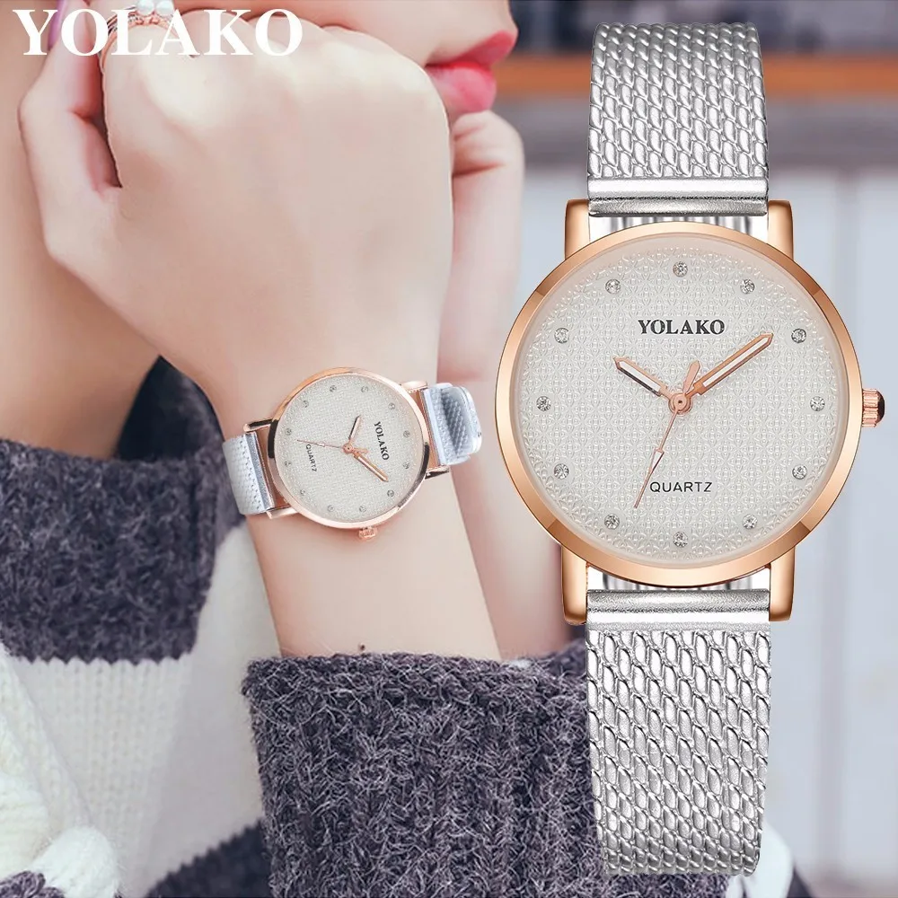 

New Fashion Women Ultra Thin Plastic Leather Watch Casual Luxury YOLAKO Women Rhinestone Quartz Watch Relogio Feminino