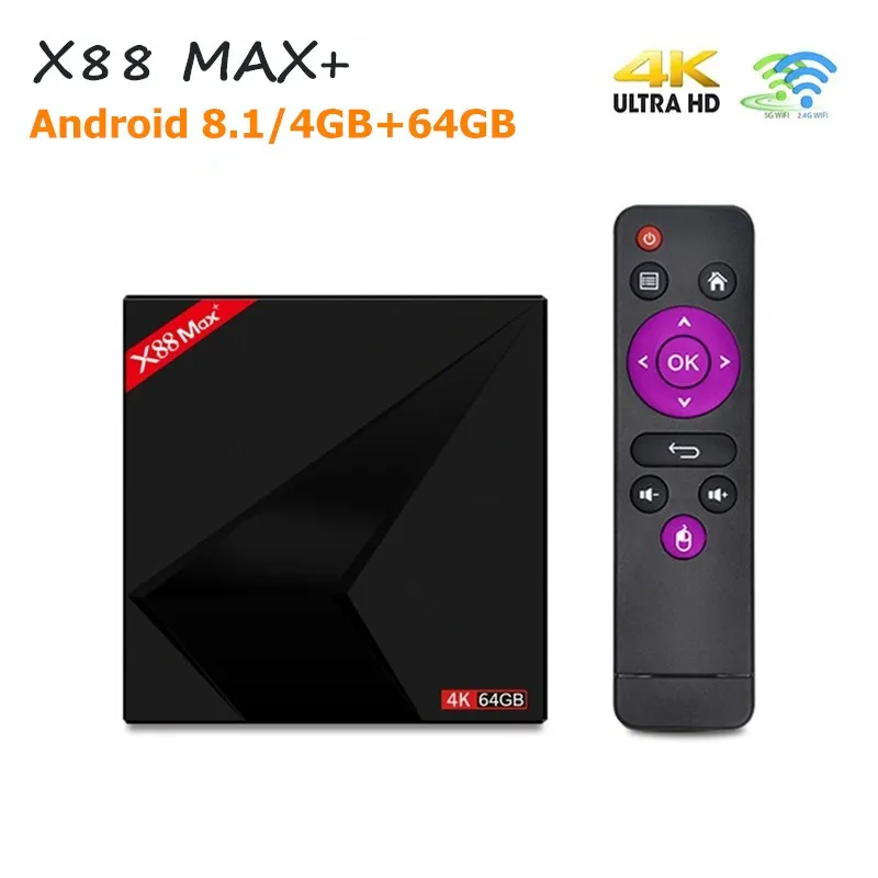 X88 MAX + смарт ТВ коробка Android 8 1 RK3328 Декодер каналов кабельного телевидения 4 K HD tv Box